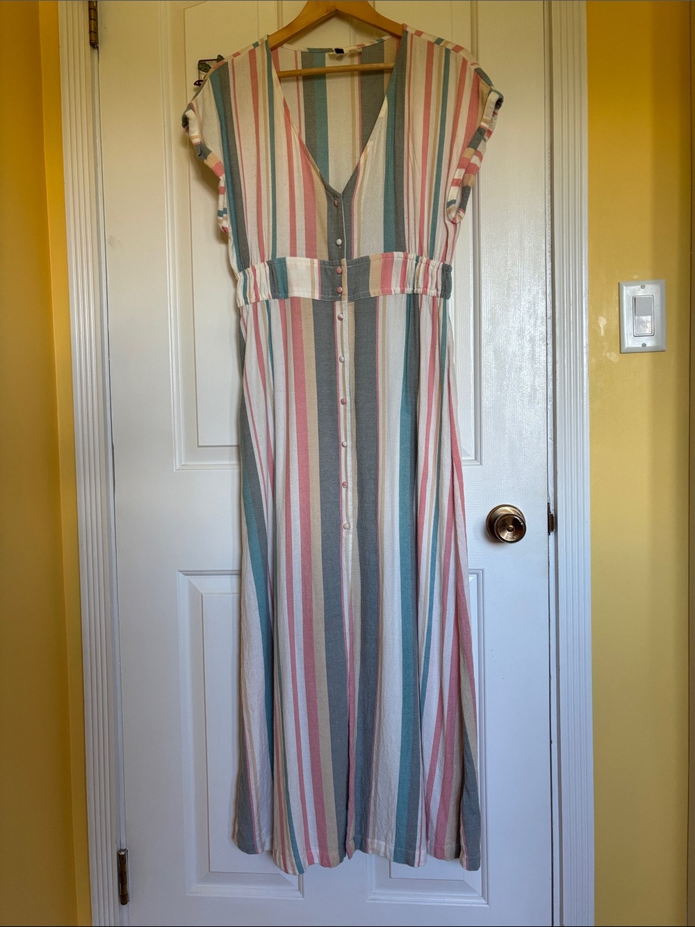 Roxy Multicolor Striped V-Neck Button-Front Maxi Dress